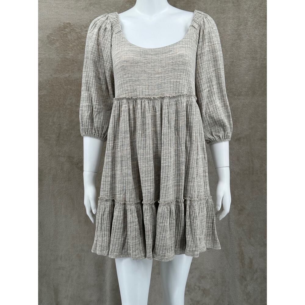 Daily Practice Anthropologie Dress Womens Medium Tan Ribbed‎ Mini Stretch Active